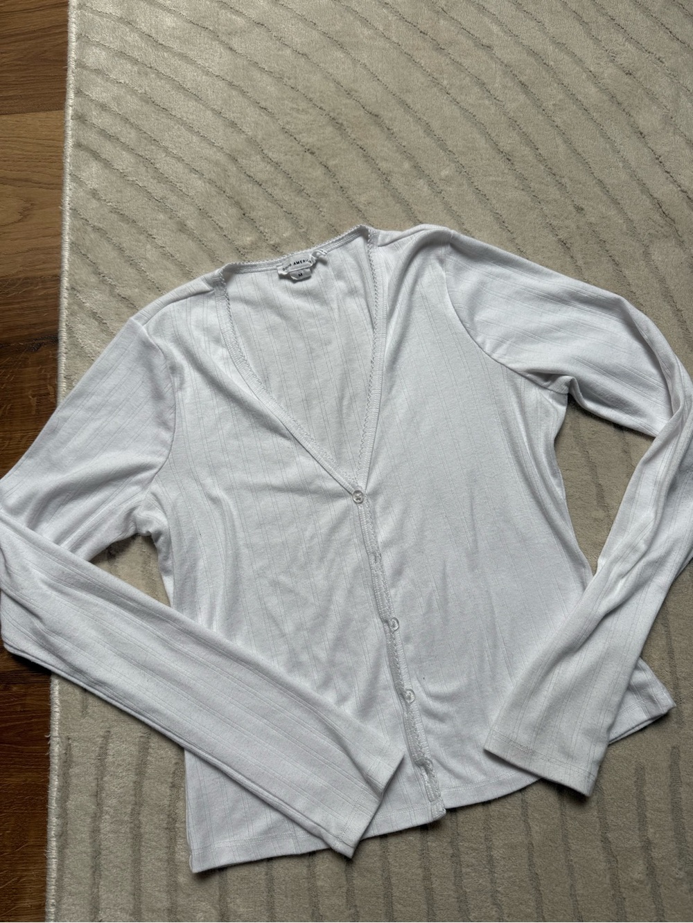 Good American White Ribbed Button-Down Long Sleeve Top